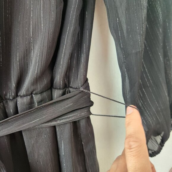 Modcloth Metallic Striped Black Jumpsuit Flowy Wide Leg Evening Women's M - Picture 9 of 10